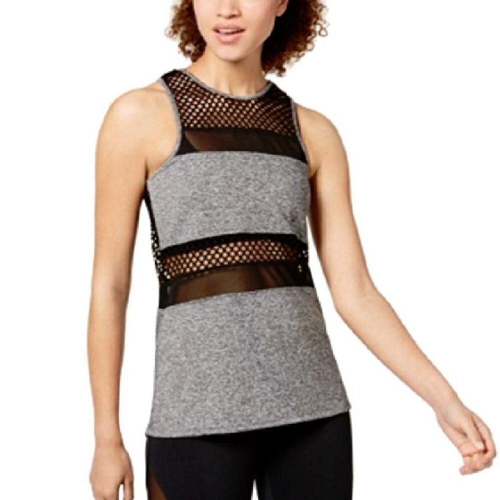 Material Girl Active Juniors Mesh Tank Top Heather Grey Size XS